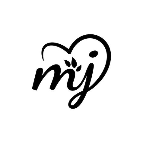 Letter m and j with a leaf and love shap... | Premium Vector #Freepik #vector #letter-logo #j #j-logo #letter-j M J Tattoo Letter Initial, J M Logo Design, M And J Letters, J And M Letters Love, J&m Logo, M J Logo Love, M And J Tattoo, M J Logo, J Calligraphy