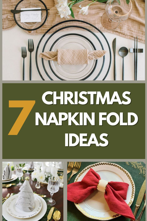 christmas napkin fold ideas Tree Folded Napkin, Napkin Folded Like Christmas Tree, Serviette Folding Ideas Christmas, Christmas Dinner Napkins, Folding Cloth Napkins For Christmas, Folded Napkins For Christmas, Easy Christmas Napkin Folding, Folding Paper Napkins For Christmas, Christmas Cloth Napkin Folding Ideas