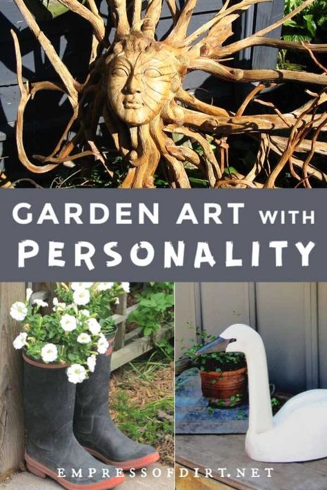 The beauty of creating your own garden art is the ability to make it show your unique style, personality, and, perhaps, sense of humor. Instagram Png, Garden Escape, Whimsical Garden Art, Unique Garden Art, Garden Crafts Diy, Garden Art Sculptures Diy, Garden Art Projects, Garden Art Crafts, Charming Garden