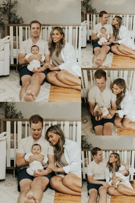 Diy Newborn Family Pictures, Newborn Photo Shoot Parent Outfits, Home Family Newborn Pictures, Newborn Photoshoot On Bed, Infant Family Pictures At Home, I’m Home Family Newborn Session, Diy Family Newborn Pictures At Home, Family Infant Photos, Winter Newborn Pictures Families