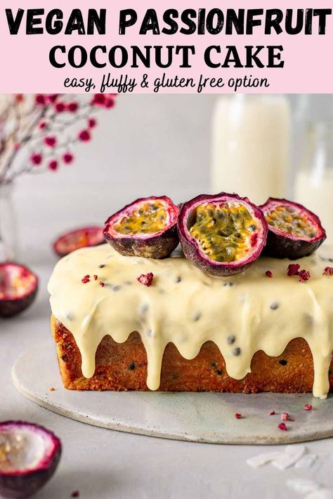 Easy Vegan Passionfruit Cake Rainbow Nourishments, Passionfruit Cake, Passionfruit Slice, Pops Recipes, Passion Fruit Cake, Gf Sweets, Patisserie Vegan, Passionfruit Recipes, Easy Cakes To Make