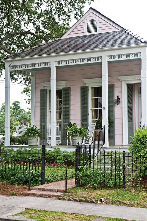 Pretty In Pink New Orleans Cottage New Orleans Cottage, Pink House Exterior, Shades Of Blush, Creole Cottage, Cottage Journal, Southern Cottage, Shotgun House, Pink Cottage, Cottage Exterior