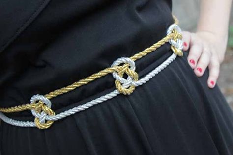 How-to: Olympics-Inspired Knotted Metallic Belt | HandsOccupied.com Diy Rope Belt, Greek Accessories, Celtic Heart Knot, Belt Diy, Diy Belt, Diy Belts, Diy Bangle Bracelets, Leather Jewelry Diy, Tassel Belt