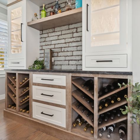 Even your wine collection needs organizing, right? Wine Cube: Cherry | Natural Wine Rack: Red Oak | Flagstone Custom Wine Rack Bases: Cherry | Montana . . . #entertaining #family #friends #guests #showplacecabinetry #winewednesday Wine Niche Built Ins, Wine Shelf Ideas, Wine Nook, Wine Cubes, Dining Room Built Ins, Custom Wine Rack, Built In Wine Rack, Wine Rack Cabinet, Kitchen Wine Rack