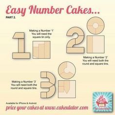 How to make number 1,2 and 3 shaped cakes Number 2 Cakes, Number 1 Cake, Number Birthday Cakes, Cakes To Make, 2 Birthday Cake, Number Cake, Cake Shapes, Simple Birthday Cake, Number Cakes