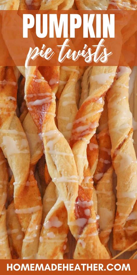 Deliciously flaky pastry envelops spiced pumpkin filling with these irresistible pumpkin pie twists. A delightful take on a classic fall favorite. Pumpkin Pie Twists, Pumpkin Filling, Fall Eats, Mini Pumpkin Pies, Pumpkin Cinnamon Rolls, Twisted Recipes, Crescent Roll Dough, Pumpkin Butter, Spiced Pumpkin