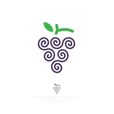 Spiral Logo Design, Grape Vector, Uva Logo, Grape Logo, Logo Design Technology, Spiral Logo, Grape Oil, Book Cover Design Template, Magazine Cover Template