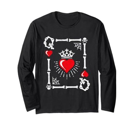 Queen of Hearts Card Costume - Halloween Queen of Hearts Long Sleeve T-Shirt Halloween Queen Of Hearts, King Of Hearts Card, Queen Of Hearts Card, Card Costume, Crown Graphic, Hearts Playing Cards, Couples Halloween Costume, Hearts Card, Halloween Queen