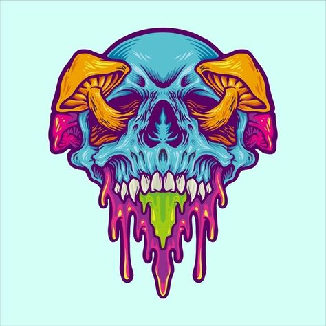 Psychedelic skull magic mushroom | Premium Vector #Freepik #vector #cartoon #skull #face #grunge Trippy Designs, Blue Skull, Mushroom Drawing, Posca Marker, Psychadelic Art, Psy Art, Blue Skulls, Tatuaje A Color, Magic Mushroom