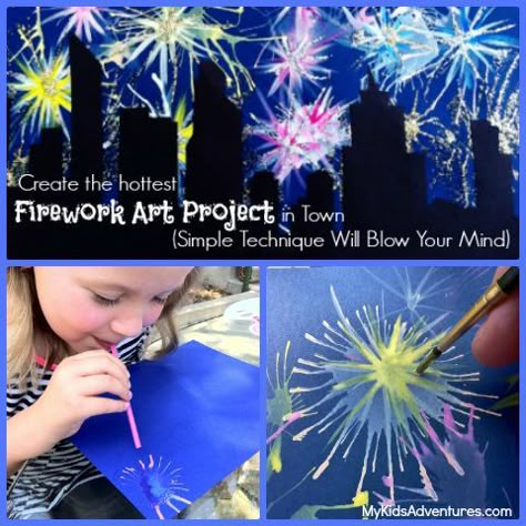 How to Paint With Straws:  Fancy Fireworks! Paint Fireworks, Jello Shooters, Fireworks Craft For Kids, Firework Painting, Layered Jello, Fireworks Craft, Classe D'art, Fireworks Art, July Crafts