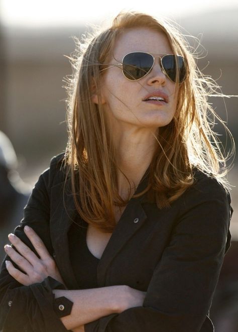 Jessica Chastain as 'Maya' in Zero Dark Thirty, 2012 Redhead Glasses, Aubrey Miller, Zero Dark Thirty, Jason Clarke, Joel Edgerton, Pretty Redhead, Movies 2017, Jessica Chastain, Round Sunglass Women