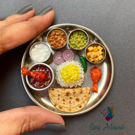 Tiny Indian meal 🤩 #saraartisanat #minifood #foodminiature #foodblogger #indianfoodbloggers #indianfoods #fakefood #indianfoodminiature… | Instagram Clay Food Sculpture, Food Clay, Indian Meal, Fairy House Crafts, Clay Moulding, Food Sculpture, Miniature Bakery, Clay Keychain, Catering Ideas Food