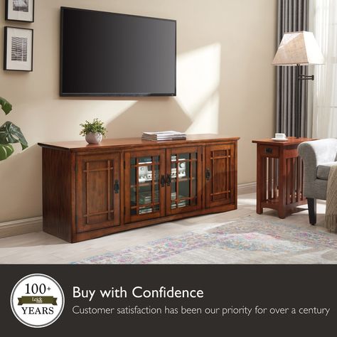 Leick Home Solid Wood Mission Oak Four Door TV Stand - On Sale - Overstock - 9283121 Tv Console Living Room, Console Living Room, Oak Tv Stand, Living Room Entertainment Center, Tv Console Table, Mission Oak, Living Room Entertainment, Oak Hardwood, Living Room Storage