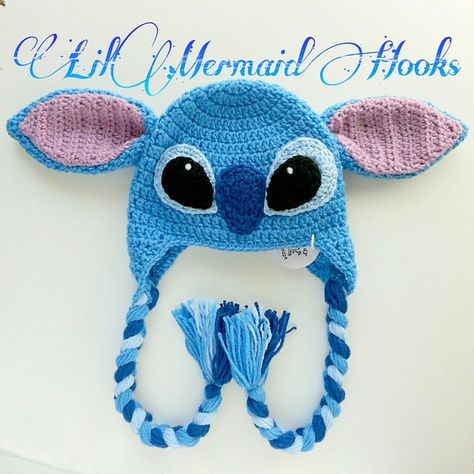 Crochet Lilo And Stitch Hat, Crochet Stitch Hat Disney, Crochet Character Hats Free Pattern, Stitch Crochet Hat Pattern, Disney Crochet Hats, Stitch Crochet Hat, Beanie Design, Crochet Character Hats, Mermaid Hat