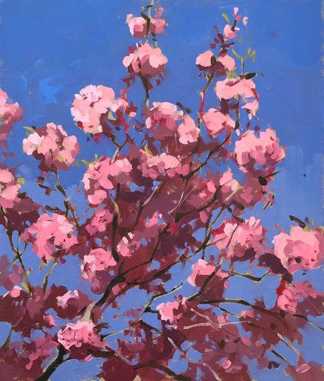 Haidee-Jo Summers ROI Artist on Instagram: “Pink cherry, blue sky 13” x 11” another feel-good brand new cherry blossom painting from my garden available now on my website 💖” Canvas Art For Beginners, Pink Blossom Tree, Simple Painting Ideas, Cherry Blossoms Illustration, Cherry Blossom Painting, Art For Beginners, Simple Painting, Cherry Blossom Art, Intuitive Painting