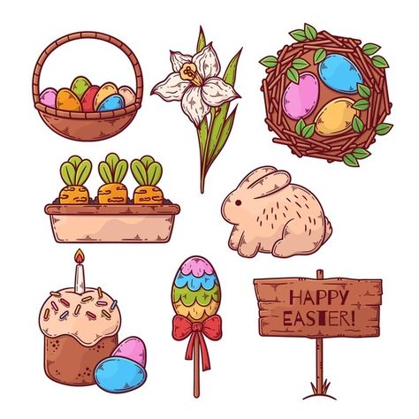 Easter Doodles, Work Doodles, Easter Elements, Easter Cupcake Toppers, Easter Symbols, Easter Drawings, Easter Chicken, Easter Stickers, Easter Cupcakes