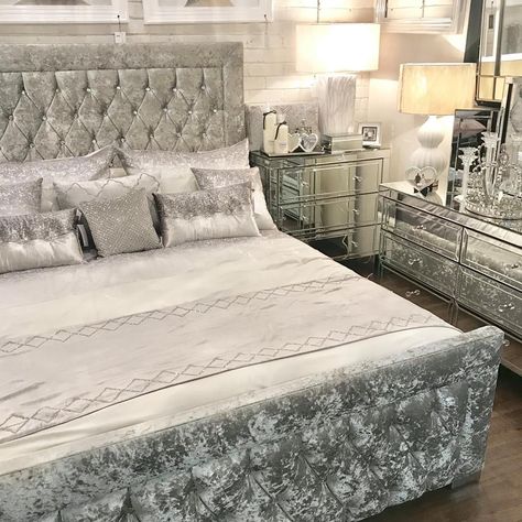 Tides Home & Garden: crushed velvet Linda bed.  Was £625 now £495!! Crush Velvet Bed, Grey Crushed Velvet Bedroom, Crush Velvet Bedroom, Gray Velvet Bedroom Ideas, Velvet Bed Bedroom Ideas, Grey Velvet Bedroom, Crushed Velvet Bedroom, Crushed Velvet Bedroom Ideas, Crushed Velvet Living Room