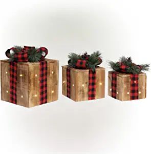 Amazon.com : Alpine Corporation WDR162A Lawn Decoration, Red : Patio, Lawn & Garden Christmas Paintings On Wood, Decorative Wooden Boxes, Paintings On Wood, Indoor Holiday Decor, Buffalo Plaid Ribbon, Wood Gift Box, Present Box, Lawn Art, Warm White Led Lights