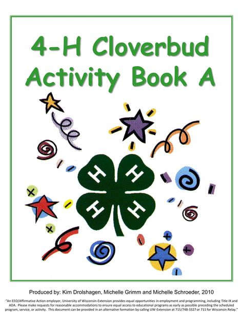 4-H Cloverbud Activity Book A - Taylor County - University of ... 4h Cloverbud, 4h Activities, County Fair Projects, 4h Clover, Fair Decorations, Cute Crafts For Kids, 4h Crafts, 4 H Clover, 4h Project Ideas