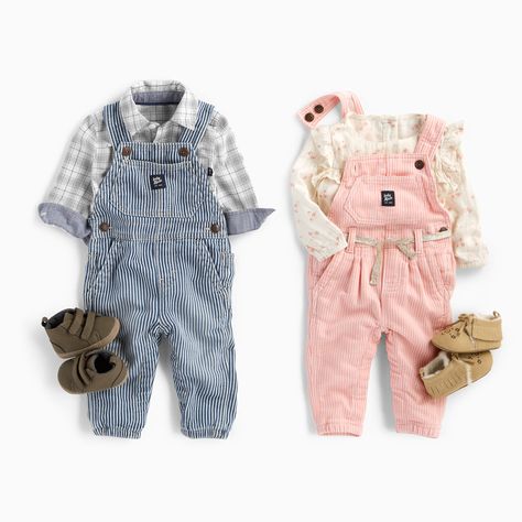 Hickory Stripe Overalls, Twin Baby Clothes, Classic Baby Clothes, Trendy Trouser, Boy Girl Twins, Oshkosh Baby, Reborn Toddler Dolls, Fashion Basics, Twin Outfits