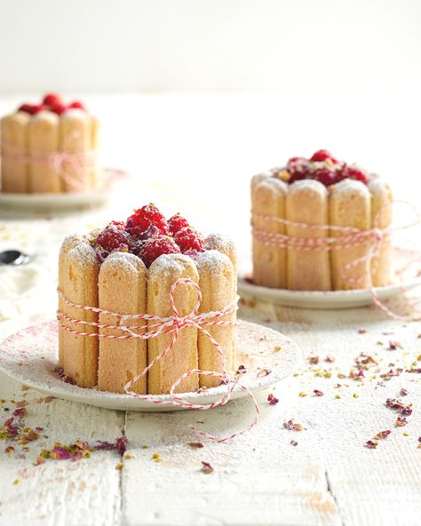 Raspberry and Pistachio Charlotte :: Fast Ed Raspberry Charlotte, Raspberry And Pistachio, Charlotte Dessert, Rough Puff, Rough Puff Pastry, Charlotte Cake, Raspberry Recipes, Cupcake Bouquet, Egg Yolks