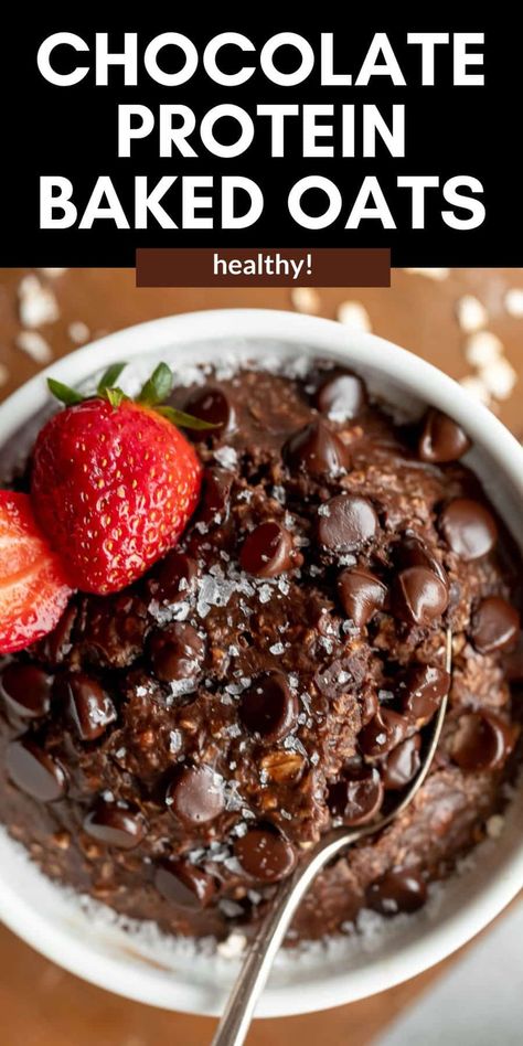 High Protein Brownie Baked Oats, Premier Protein Oats, Ww Chocolate Protein Powder Recipes, Healthy Baked Chocolate Oatmeal, Protein Brownie Baked Oats, Chocolate Protein Oatmeal Bake, Protein Brownie Baked Oatmeal, Single Serve Protein Baked Oatmeal, Oats Baked Breakfast