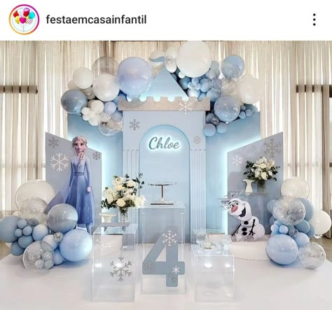 Frozen Birthday Balloons, Frozen Backdrop Ideas, Frozen Theme Backdrop, Elsa Party Decorations, Frozen Party Backdrop, Frozen Bday Party Ideas, Frozen Fever Birthday Party, Frozen Theme Party Decorations, Ice Princess Party