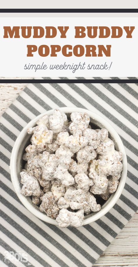 Muddy Buddy Popcorn Recipe, Muddy Buddy Popcorn, Popcorn Puppy Chow, Puppy Chow Popcorn, Muddy Buddy, Dessert Squares, Best Popcorn, Popcorn Recipe, Popcorn Bowl