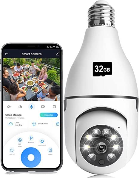 Amazon.com : YUOCHY 1080P Light Bulb Camera, Wireless 2.4GHz WiFi Home Security Camera, 360° Surveillance Cam with Motion Detection Alarm Night Vision Light Socket Camera(Included 32G SD Card), (E27) : Electronics Light Bulb Camera, Home Security Camera, Wireless Home Security, Wireless Camera, Home Camera, Home Surveillance, Smart Home Technology, Video Lighting, Video Installation