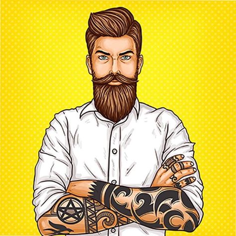 Guy With Beard, Tattoo Removal Cost, Illustration Pop Art, Man Clipart, Beard Art, Hair Vector, Cool Tattoo, Man Vector, Pop Art Girl