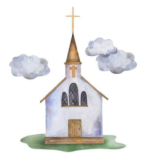 Watercolor church vector illustration | Premium Vector #Freepik #vector #church #watercolor-rainbow #catholic-church #cute-rainbow Catholic Illustration, Church Watercolor, Church Clipart, Church Drawing, Church Illustration, Watercolor Bible, Church Painting, Church Icon, Nursery Illustration