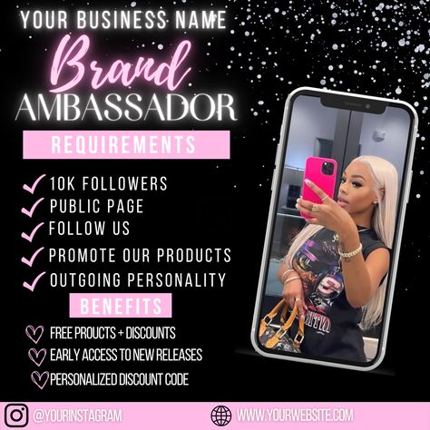 Brand Ambassador Flyer Social Media Flyer Boutique Flyer - Etsy Wig Brand Ambassador, Nail Tech Brand Ambassador, Instagram Business Name Ideas, Hair Giveaway Flyer, Hair Brand Ambassador Contract, Hair Class Flyer, Model Search Flyer, Brand Ambassador Requirements, Brand Ambassador Wanted Post Hair