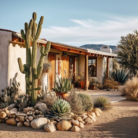 Mexican Cactus Garden, Cactus Front Yard Landscaping, Desert Oasis Backyard, Desert House Exterior, Southwest Landscaping, Desert Landscape Design, Cactus Garden Landscaping, Desert Backyard, Desert Decor