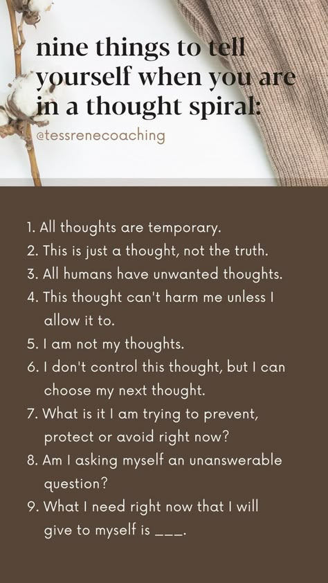 Thought Spiral, Things To Tell Yourself, A Thought, Mental And Emotional Health, Self Care Activities, Coping Skills, Self Improvement Tips, Emotional Health, Positive Affirmations