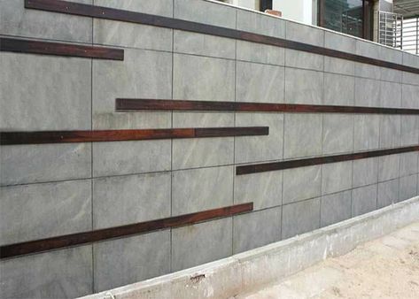 house boundary wall Boundary Wall Tiles Design, External Wall Design, Boundry Wall, Boundary Wall Design, Wall Cladding Designs, House Front Wall Design, Compound Wall Design, Wall Design Ideas, Front Wall Design