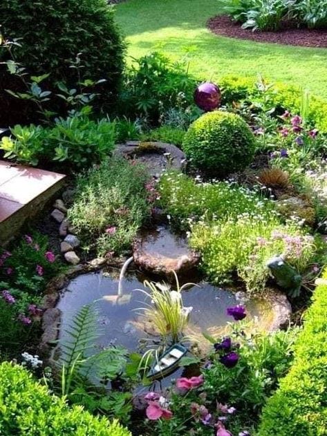 Lots Of Plants, Backyard Pond, Garden Pond Design, Small Pond, Pond Waterfall, Garden Inspo, Backyard Water Feature, Pond Landscaping, Pond Design