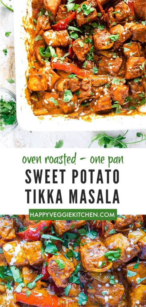 Potato Tikka Masala, Super Simple Dinner, Tikki Masala, Vegan Tikka Masala, Oven Roasted Sweet Potatoes, Paneer Dishes, Sweet Potato Curry, Roasted Sweet Potato, Curry Recipes Indian