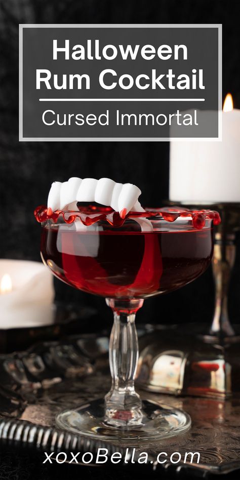 When the spooky season rolls around, there are plenty of exciting recipes to make, but don't forget about cocktails! This red Halloween rum cocktail is a great party beverage. Made with black cherry rum, fruit juice and more, it's a blood red cocktail which is delicious as well as perfectly fitting for the occasion. You’re going to love this delicious Halloween rum cocktail. It's a cute rum Halloween drink with fruit juices, black cherry rum and novelty fangs! #halloween #cocktail #rum #red Red Alcoholic Drinks, Black Cherry Rum, Vampire Dinner Party, Vampire Dinner, Halloween Punch Recipes, Halloween Party Drinks, Halloween Food Dinner, Halloween Food Appetizers, Rum Cocktail Recipes