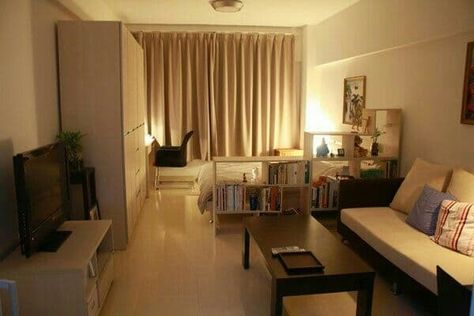 Small Studio Apartment Decorating, Studio Apartment Living, Apartment Decorating Living, Apartment Studio, Decor Organization, Deco Studio, Small Apartment Design, Small Studio Apartments, Apartment Layout