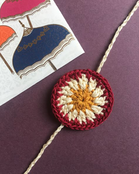 Rakhi Crochet Designs, Rakhi Designs Handmade 2023, Crochet Rakhi Pattern, Crochet Rakhi Designs Handmade, Macrame Rakhi, Diy Rakhi Handmade Ideas, Mandala Rakhi, Fabric Rakhi, Friendship Belt