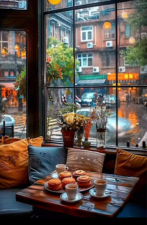 Cozy Coffee Shop, Best Nature Wallpapers, Coffee Shop Aesthetic, Pinterest Room Decor, Cozy Cafe, Autumn Scenes, Beautiful Dark Art, Window View, Coffee Cozy