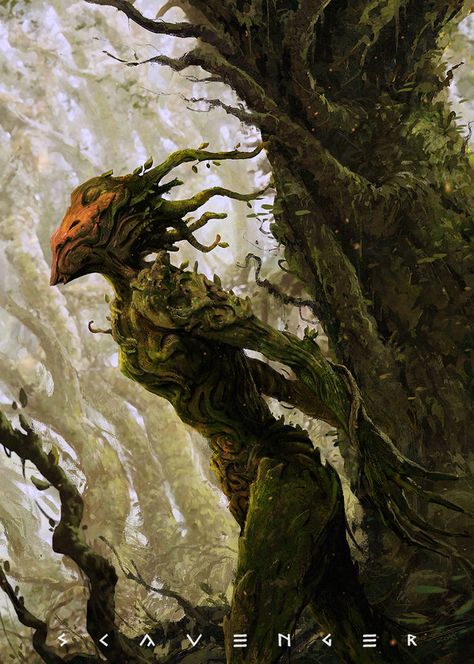 Plant Monster Character Design, Scavenger Character Design, Scavenger Character, Tree Character Design, Tree Creature, Dnd World Building, Plant Creatures, Tree Monster, Forest People