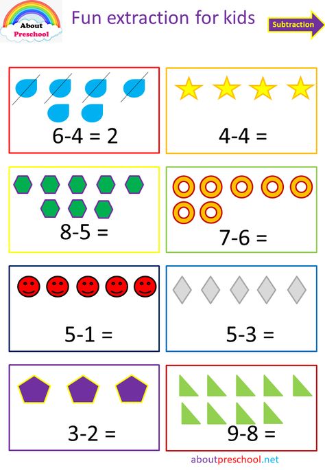 Mathematics For Preschoolers, Science Projects For Preschoolers, Teaching Subtraction, Stem Activities Preschool, Summer Preschool Activities, Subtraction Kindergarten, Shape Activities Preschool, Preschool Crafts Fall, Math Subtraction