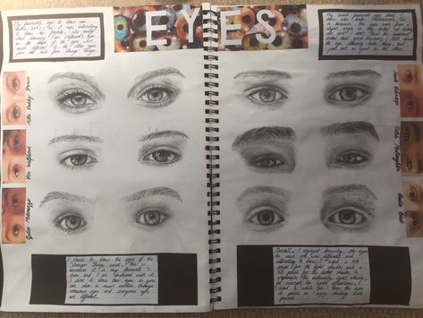 Eye study page of the stranger things cast for GCSE identity art sketchbook #eyes #eyeart #eyedrawings #sketchbook #art #artideas #sketchbookideas #sketching #sketches Eyes Gcse Sketchbook, Gcse Art Sketchbook Eyes, Eye Sketchbook Page, Art Sketchbook Eyes, Identity Sketchbook, Igcse Sketchbook, Sketchbook Eyes, Gcse Identity, The Stranger Things Cast