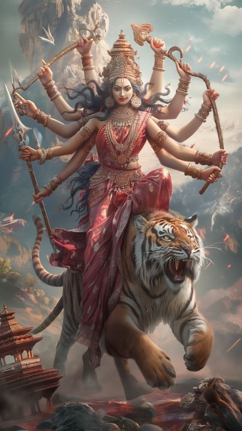 Durga Maa Pictures, Nav Durga, Durga Picture, Durga Images, Lord Photo, Religious Illustration, Goddess Artwork, Divine Mother, Maa Durga