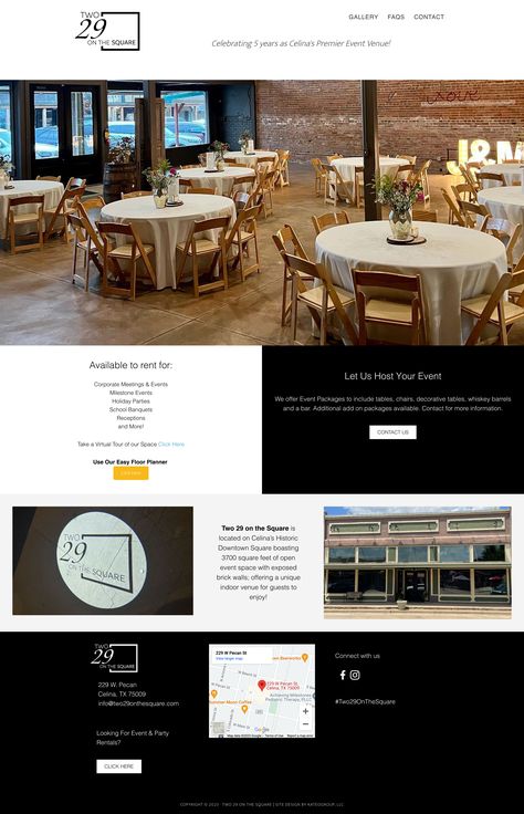 This Wordpress website design completed by KateOGroup, for Two29 On the Square, an event venue located in Celina, TX. This responsive website design showcases not on the space but the variety of events hosted in the space. Event Venue Website Design, Venue Website Design, Events Website, Space Branding, Wild Wedding, Scope Of Work, Identity Logo Design, Brand Identity Logo, Party Hall