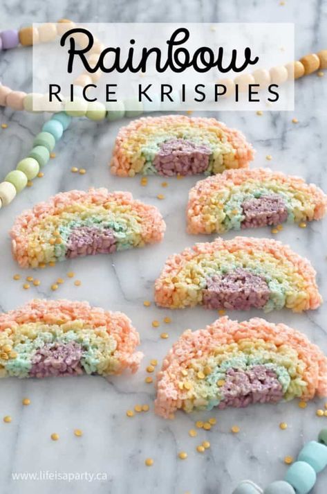 Rainbow Rice Krispies: make the arch shaped Rice Krispie treats with every color of the rainbow! Form, slice, and enjoy. These rainbow cookies are perfect for celebrating. Make them for a St. Patrick’s Day celebration, your next rainbow birthday party, art or unicorn themed party, or just for anytime. Or make these rainbow Rice Krispies... The post Rainbow Rice Krispies appeared first on Life is a Party. Shaped Rice Krispie Treats, Peanut Butter Thumbprint Cookies, Rice Krispie Bars, Rice Krispie Squares, Gluten Free Marshmallows, Purple Food Coloring, Rainbow Treats, Life Is A Party, Rainbow Rice