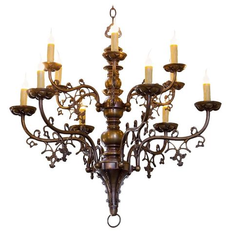 Antique Belgian Gothic Style Bronze Chandelier with Twelve Arms, circa 1900 | 1stdibs.com Neo Gothic, Vintage Chandeliers, Gothic Revival, Antique Modern, Bronze Chandelier, Contemporary Lamps, Contemporary Chandelier, Chandelier Style, Vintage Chandelier