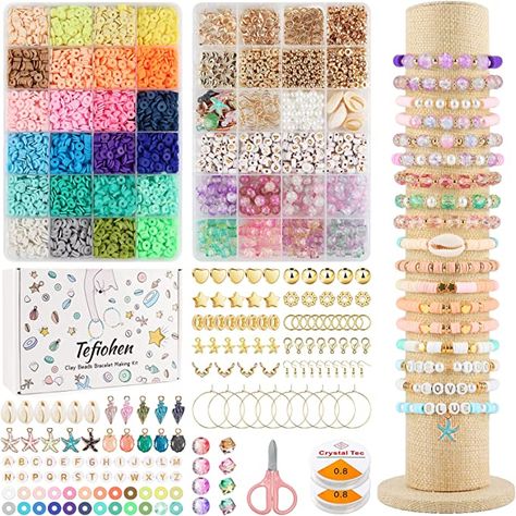 Amazon.com: Clay Beads 6000 PCS Bracelet Making Kit 2 Boxes,24 Colors Spacer Heishi Beads Flat Round Polymer Beads for Jewelry Making with Pendant Charms Kits and Elastic Strings : Arts, Crafts & Sewing Friendship Bracelet Kit, Swift Party, Bracelet Making Kit, Bracelet Kit, Polymer Beads, Beaded Flats, Clay Bracelet, Bracelet Kits, Jewelry Making Kit