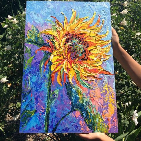 In my garden Mixed Media Art Canvas Acrylics, Sunflower Abstract Painting, Sunflower Painting Abstract, Multi Canvas Painting Ideas, Sunflowers Paintings, Nature Art Canvas, Abstract Sunflower Painting, Sunflower Palette Knife Painting, Sunflower Painting Oil Paint